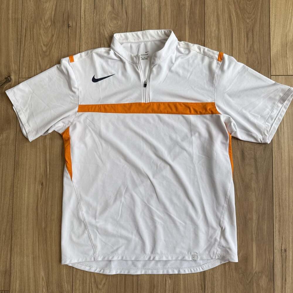 VTG 90s Nike Court Tennis Polo Shirt Mens Med White Dri Fit Zip Striped Taiwan